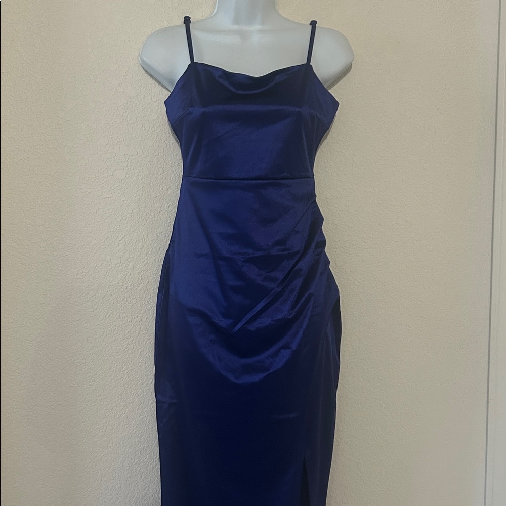 Elegant Blue Satin Slip Dress Size M
